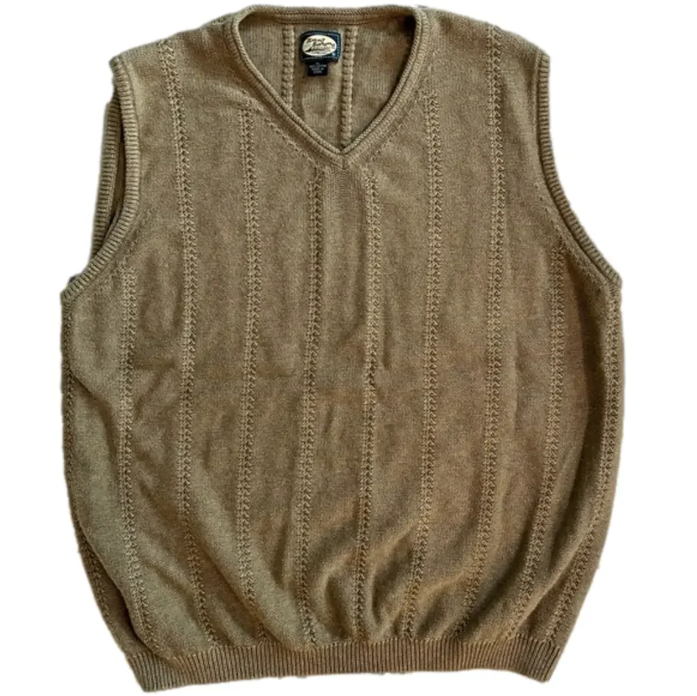 Tommy Bahama men’s tan v-neck cotton sweater vest, size XL. EUC
